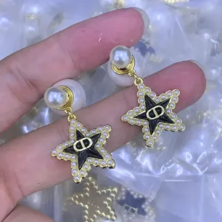 Dior Gold Black 星形珍珠镶嵌耳环