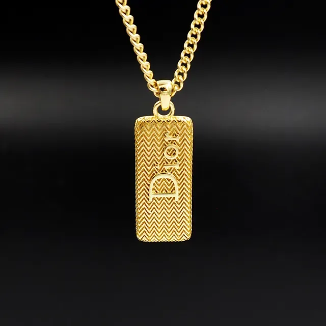 Dior Gold Curb Chain Rectangular Textured Pendant Necklace 3