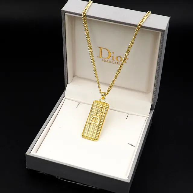 Dior Gold Curb Chain Rectangular Textured Pendant Necklace 6