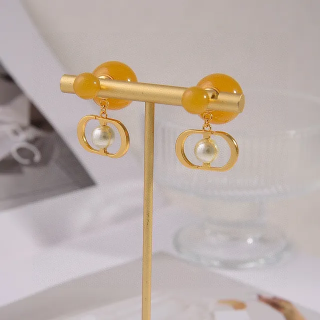 Dior Gold Multicolor Double-Sphere Stud Oval Hoop Earrings 4