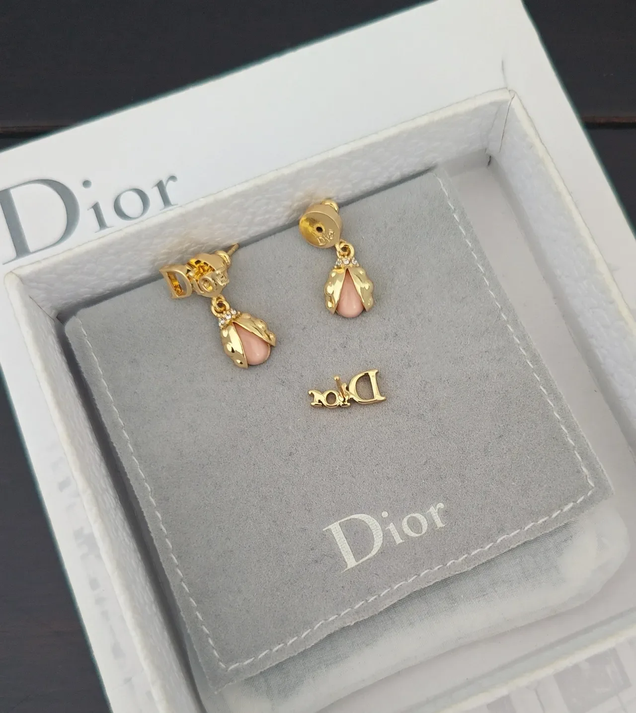 Dior Gold Pink Cabochon Earrings 2