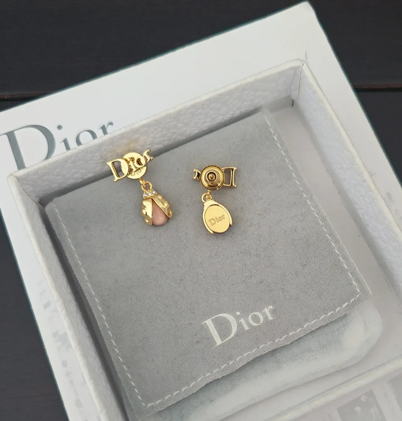 Dior Gold Pink Cabochon Earrings 3