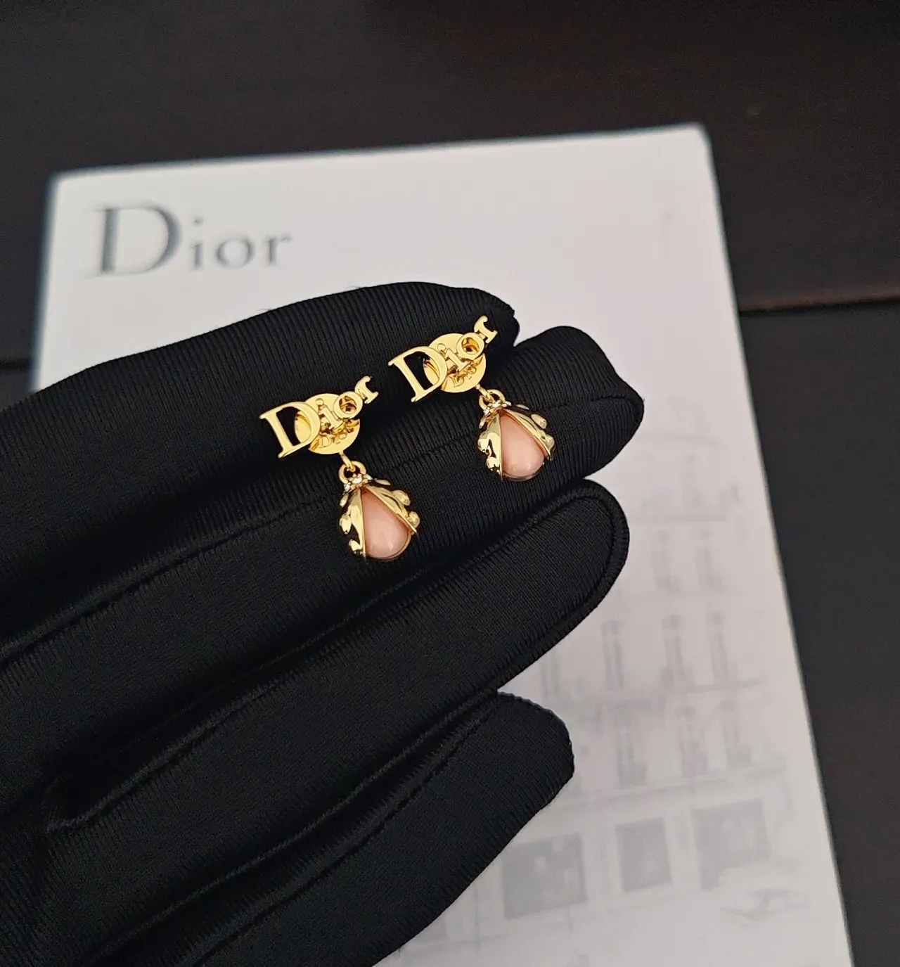 Dior Gold Pink Cabochon Earrings 5