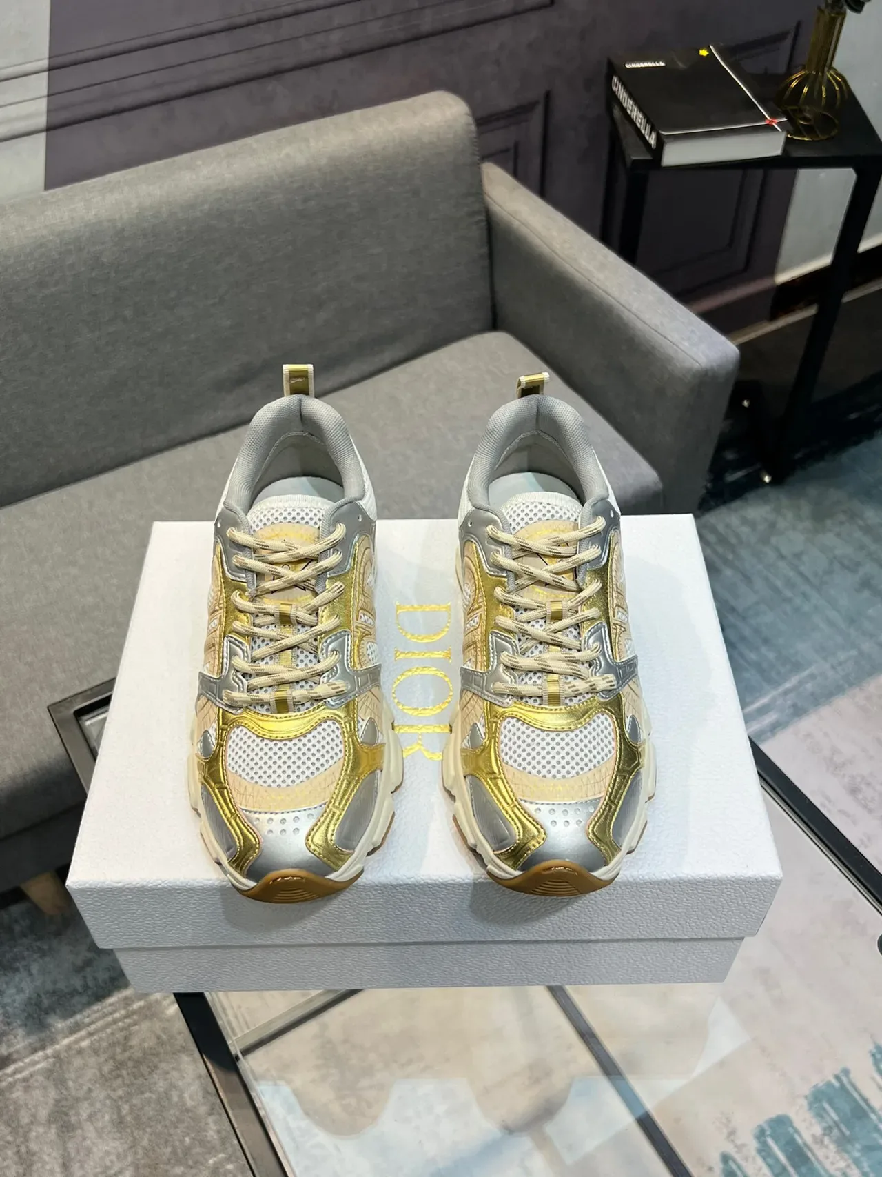 Dior Gold Silver Platform Sole Metallic And Overlays Chunky Sneakers 2