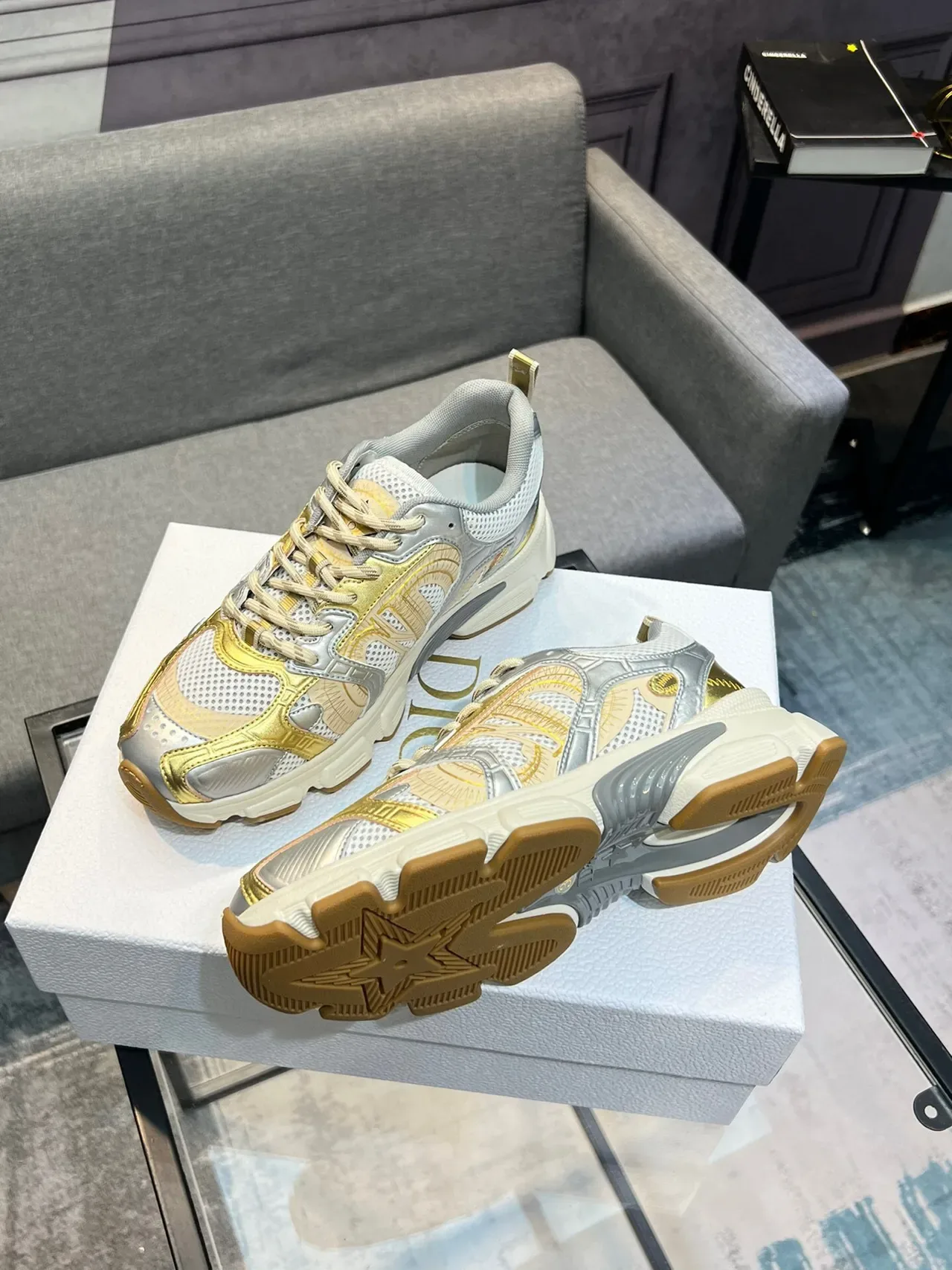 Dior Gold Silver Platform Sole Metallic And Overlays Chunky Sneakers 3
