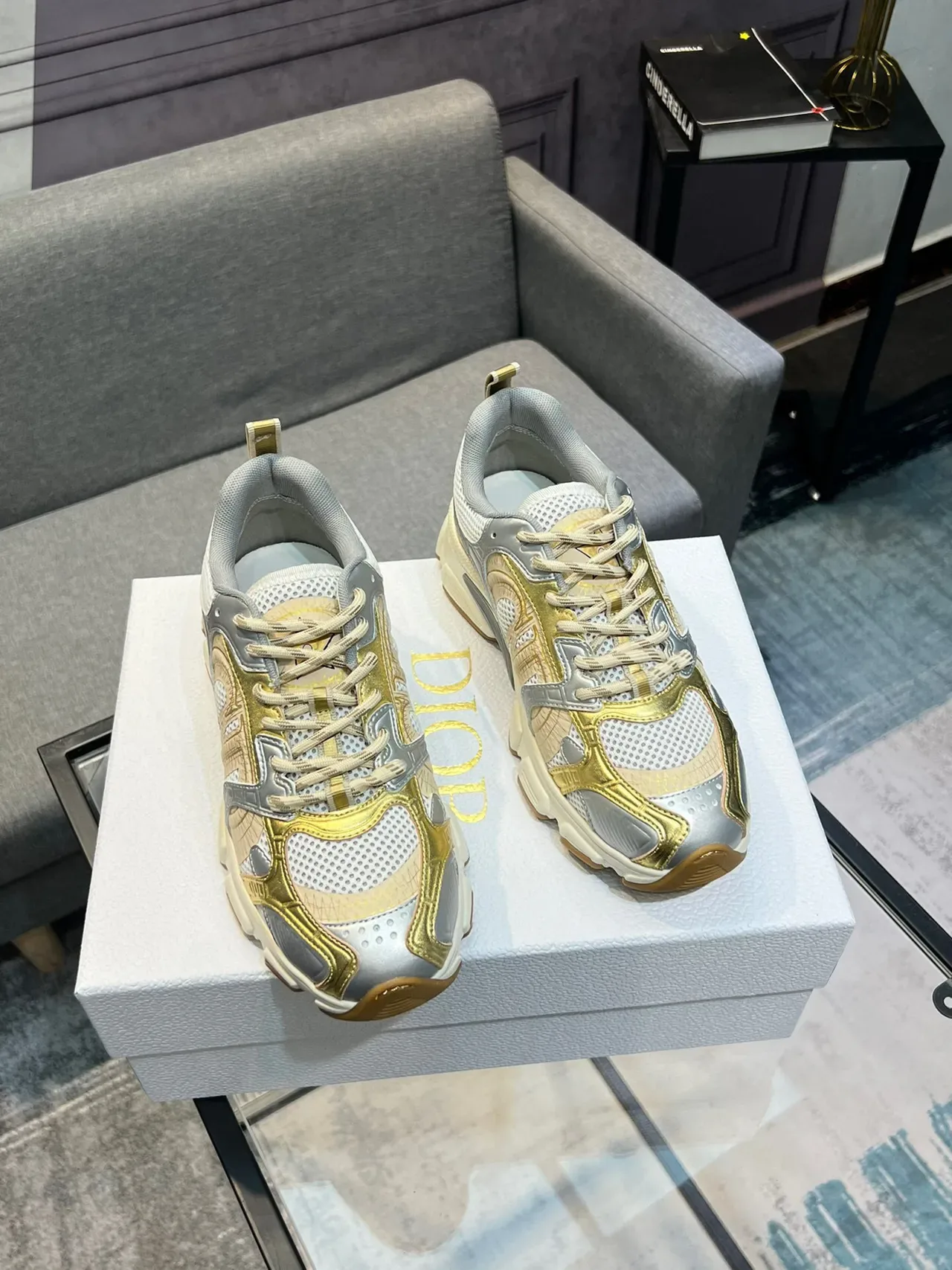 Dior Gold Silver Platform Sole Metallic And Overlays Chunky Sneakers 4
