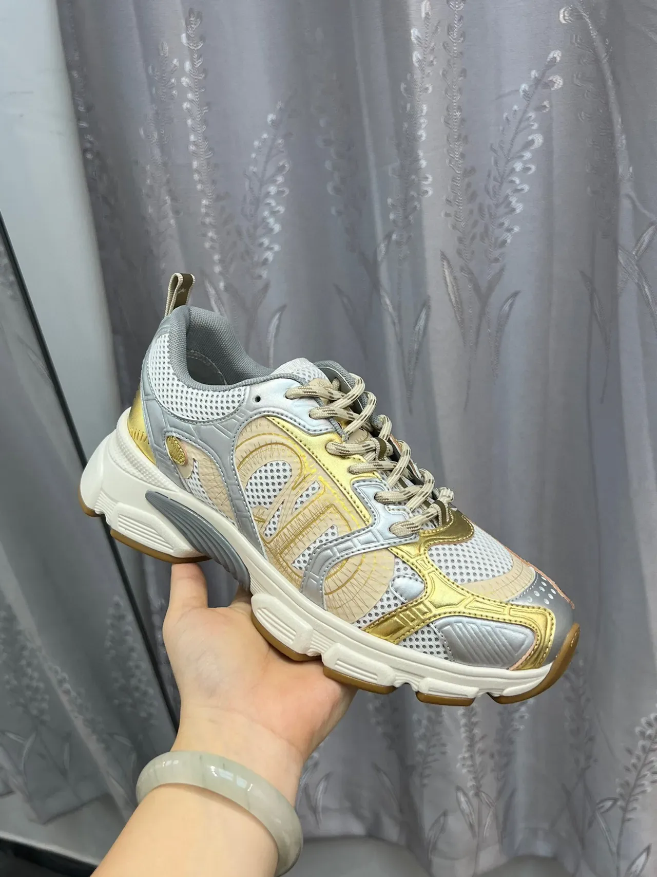 Dior Gold Silver Platform Sole Metallic And Overlays Chunky Sneakers 5
