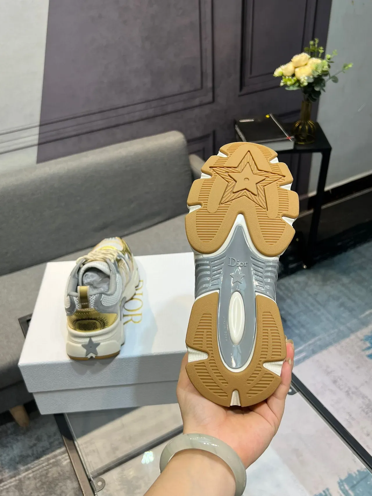 Dior Gold Silver Platform Sole Metallic And Overlays Chunky Sneakers 6