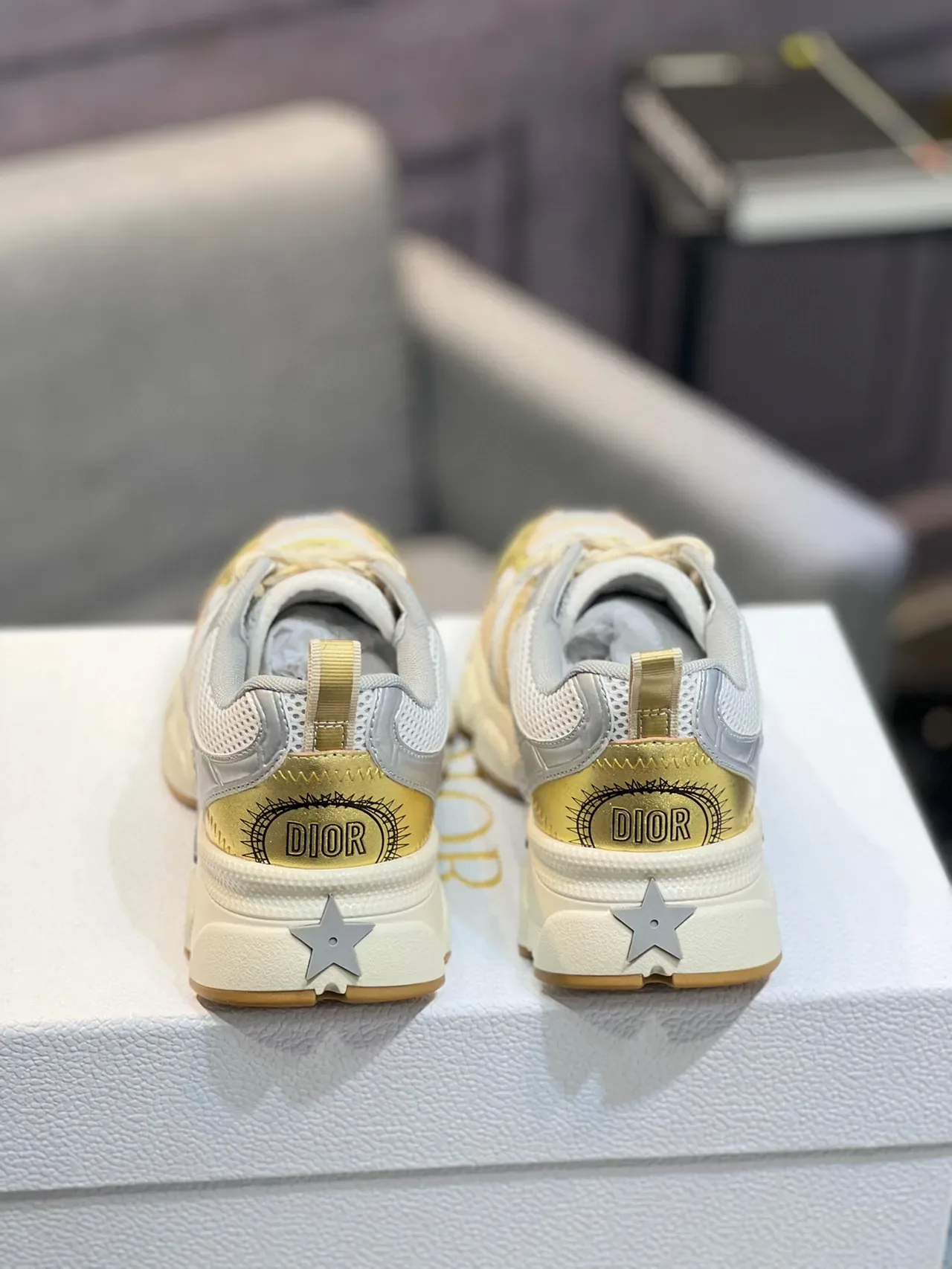 Dior Gold Silver Platform Sole Metallic And Overlays Chunky Sneakers 7