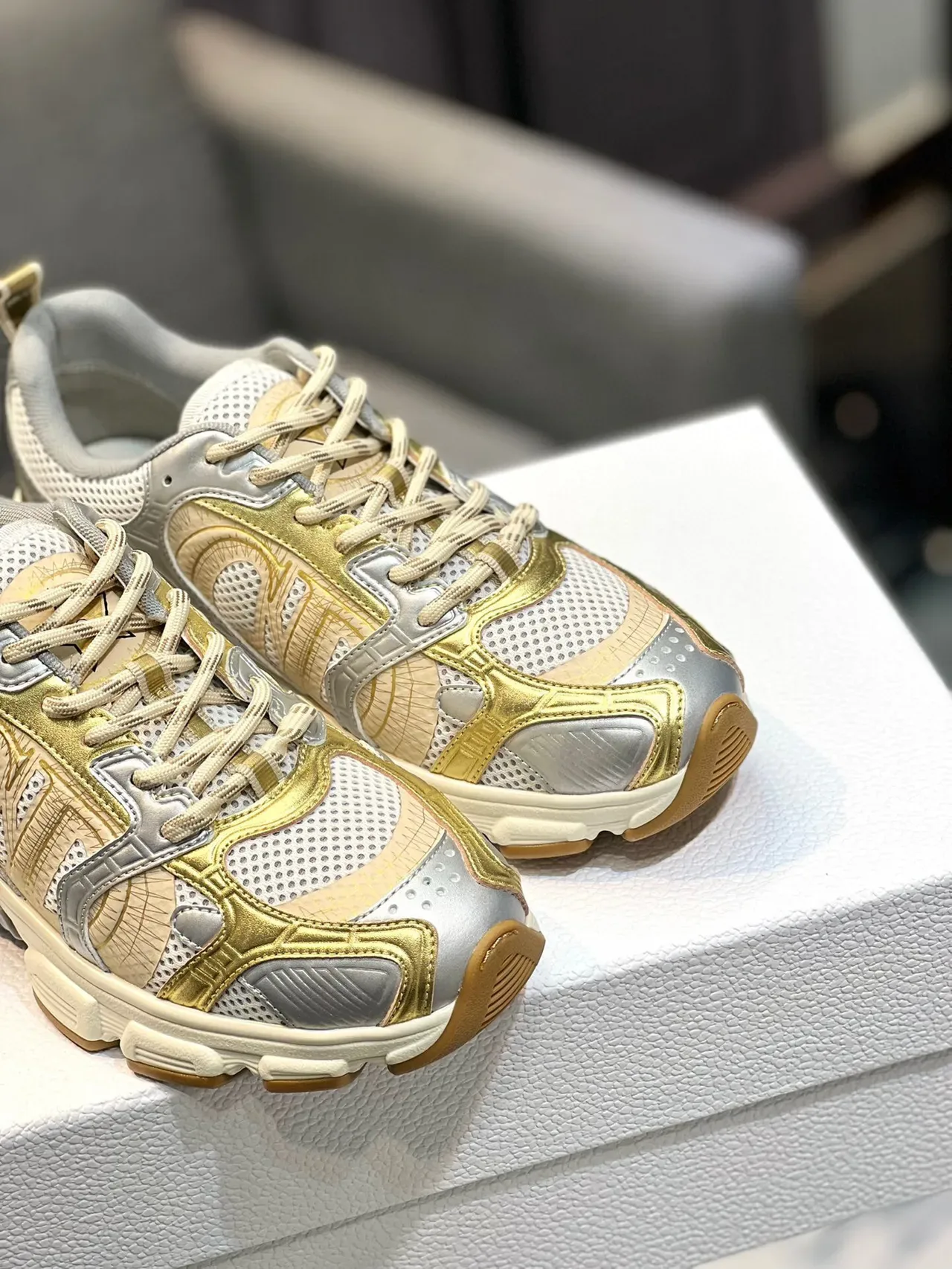 Dior Gold Silver Platform Sole Metallic And Overlays Chunky Sneakers 8