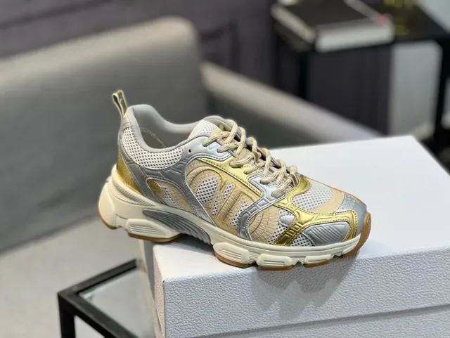 Dior Gold Silver Platform Sole Metallic And Overlays Chunky Sneakers 9