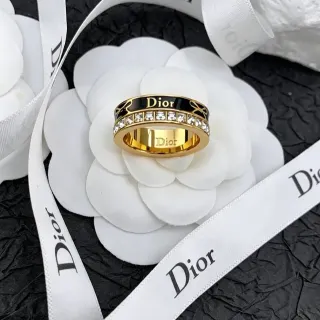 Dior Gold-Tone Black Enamel and Crystal Bow Motif Ring