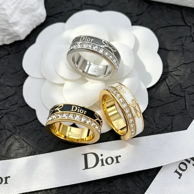 Dior Gold-Tone Black Enamel and Crystal Bow Motif Ring 2