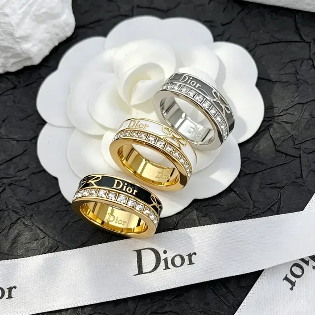 Dior Gold-Tone Black Enamel and Crystal Bow Motif Ring 3
