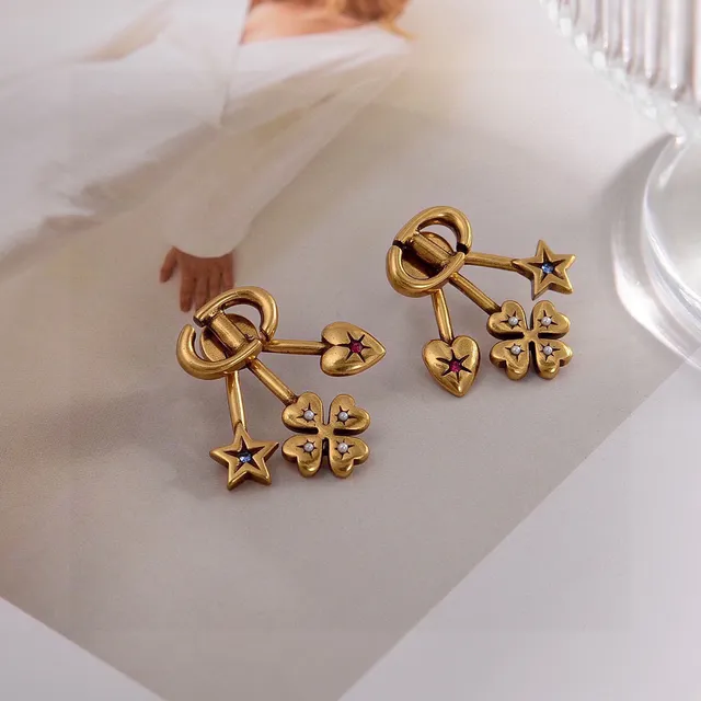 Dior Gold-Tone Star Heart Clover Charm Earrings 3