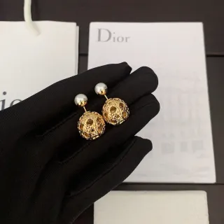 Dior Gold-Tone Woven Sphere Pearl Double-Sided Earrings