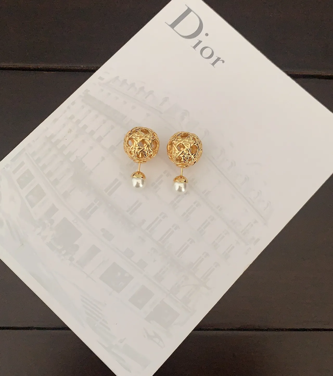 Dior Gold-Tone Woven Sphere Pearl Double-Sided Earrings 2