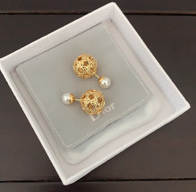 Dior Gold-Tone Woven Sphere Pearl Double-Sided Earrings 3