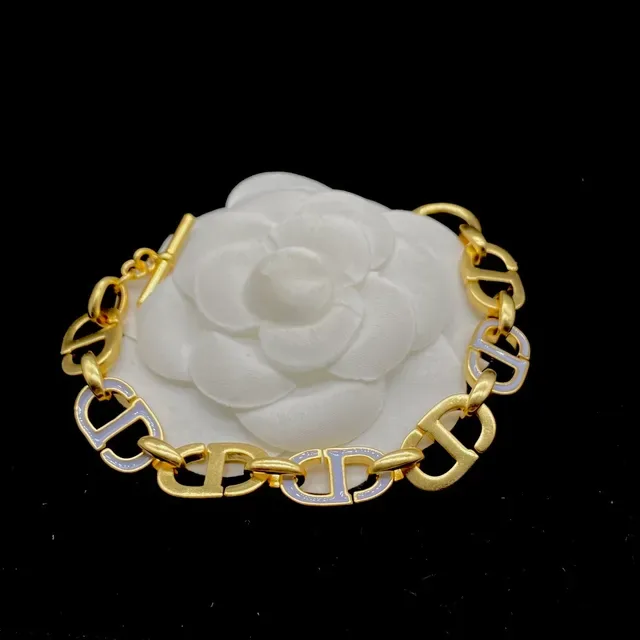 Dior Collier Camellia Motif Chaîne CD-Link Or Blanc 3