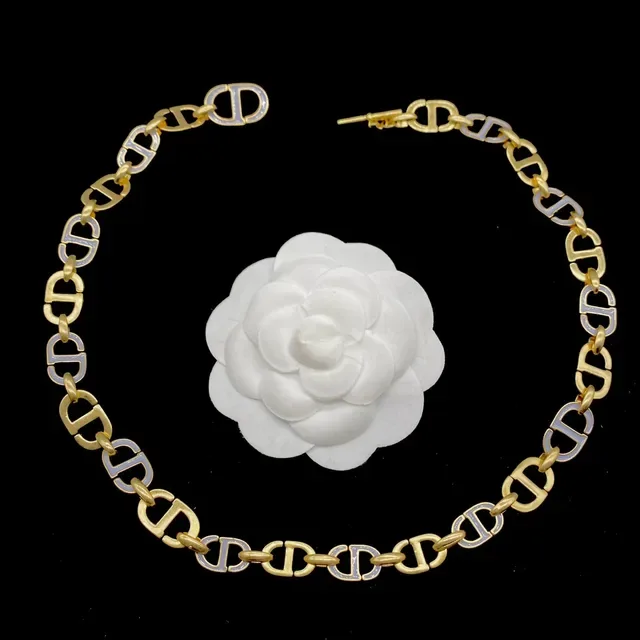 Dior Collier Camellia Motif Chaîne CD-Link Or Blanc 4