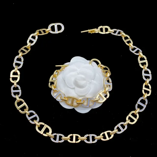 Dior Collier Camellia Motif Chaîne CD-Link Or Blanc 5