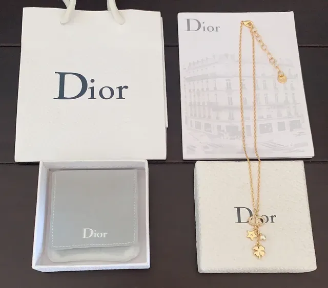 Colar Corrente de Ouro Branco Encrustado com Cristais Motivo D de Dior 4
