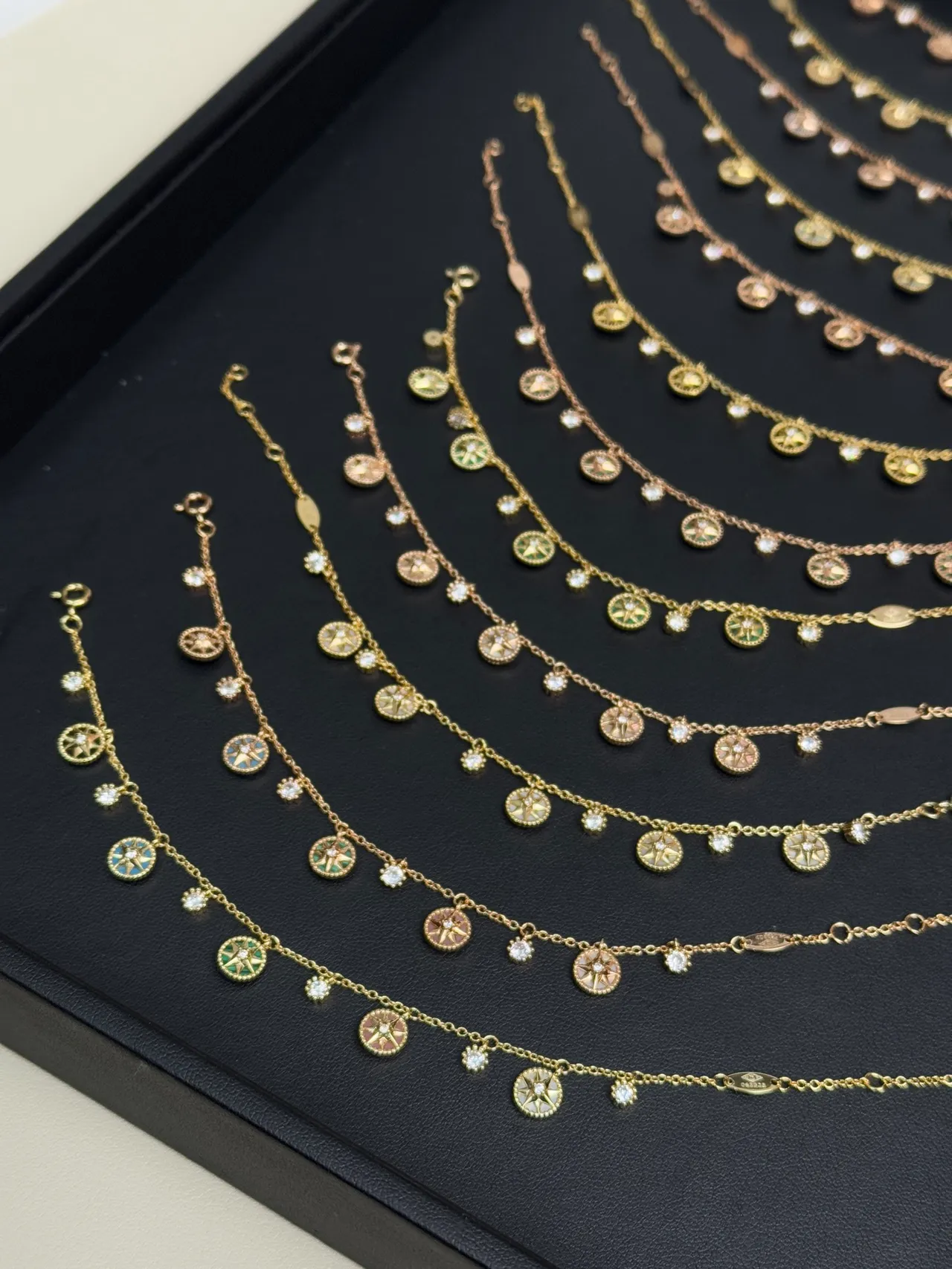 Dior Gold White Chain Dangling Compass-Star Charms Bracelet 6
