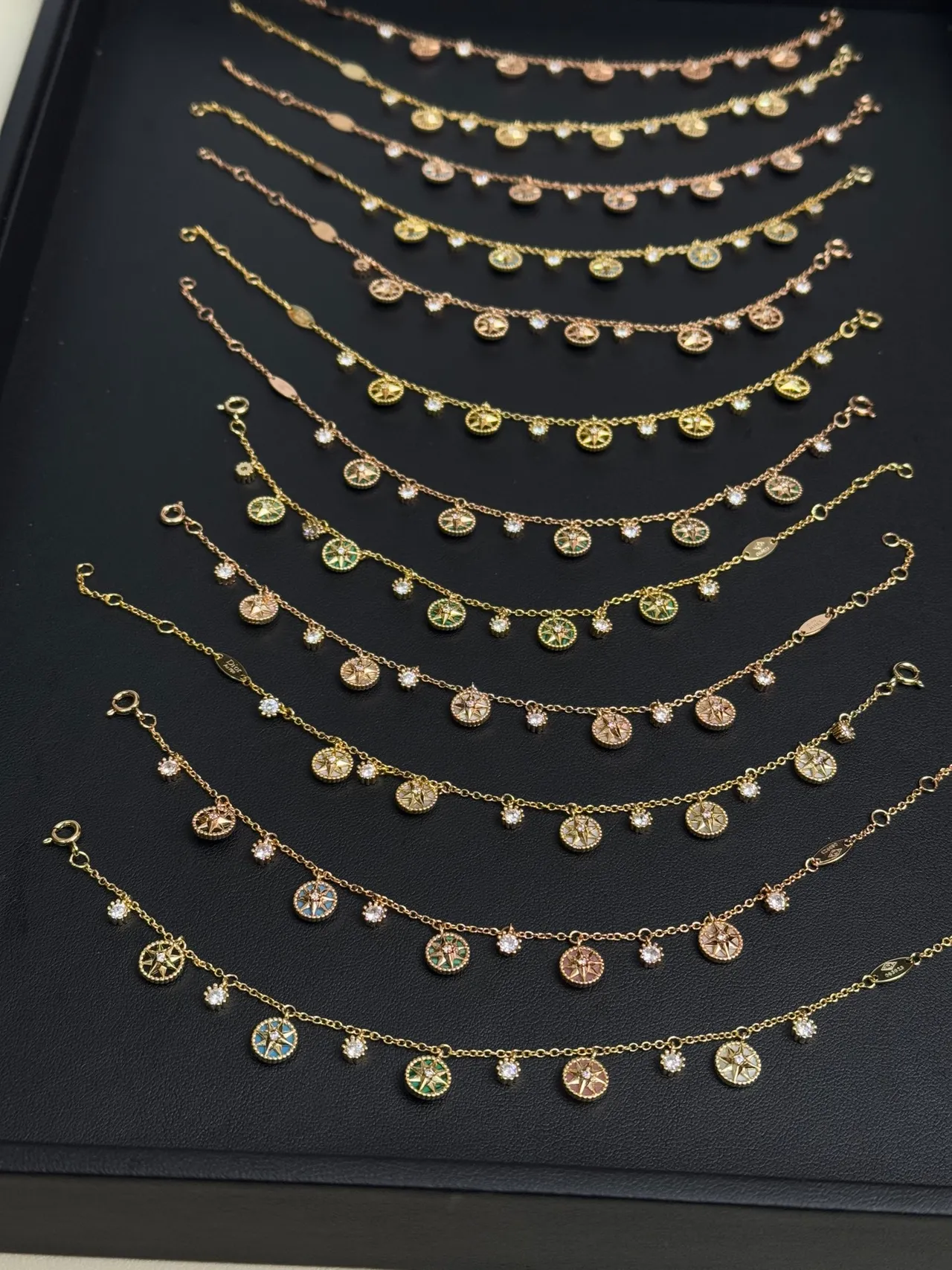 Dior Gold White Chain Dangling Compass-Star Charms Bracelet 7