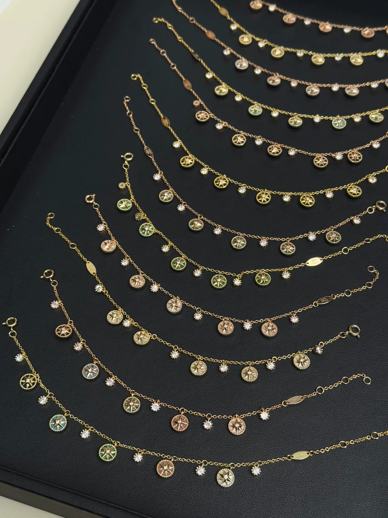 Dior Gold White Chain Dangling Compass-Star Charms Bracelet 8