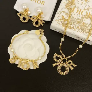 Dior Gold White Chain Pavé Crystal Letter Charms Necklace