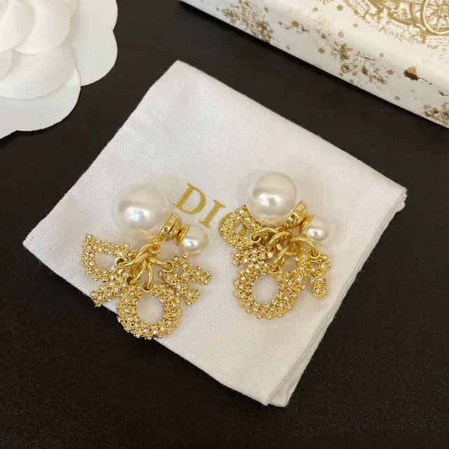 Dior Gold White Chain Pavé Crystal Letter Charms Necklace 2