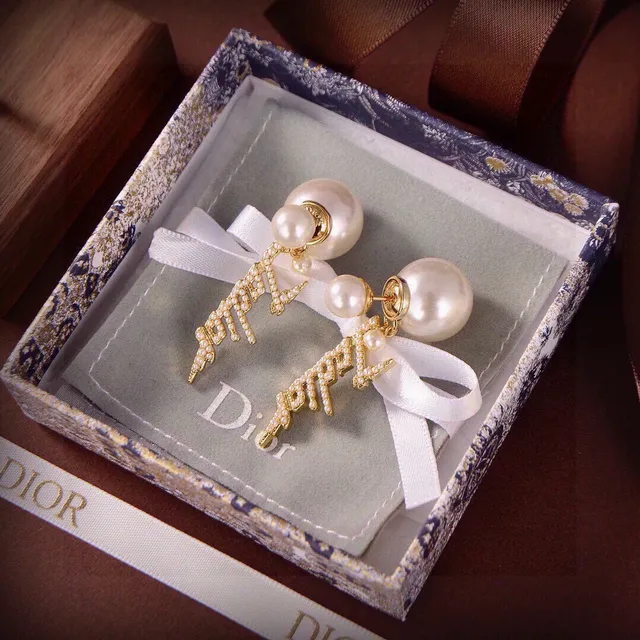 Dior Gold White Lightning-Bolt Motif Cultured Pearl Accents Earrings 2