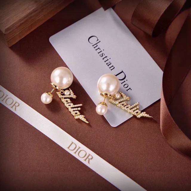 Dior Gold White Lightning-Bolt Motif Cultured Pearl Accents Earrings 3