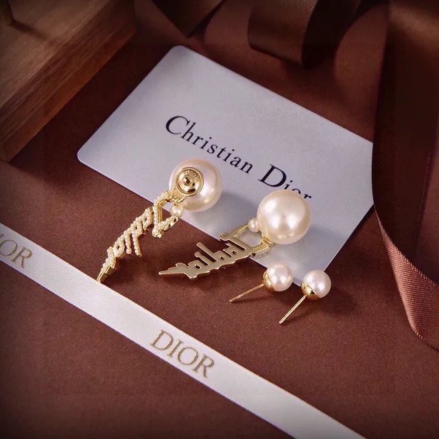 Dior Gold White Lightning-Bolt Motif Cultured Pearl Accents Earrings 4