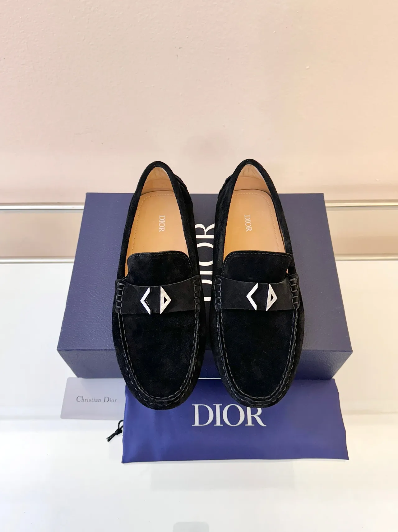 Dior J'Adior Chaussure loafers en daim noir argenté oblique avec hardware métallique 6