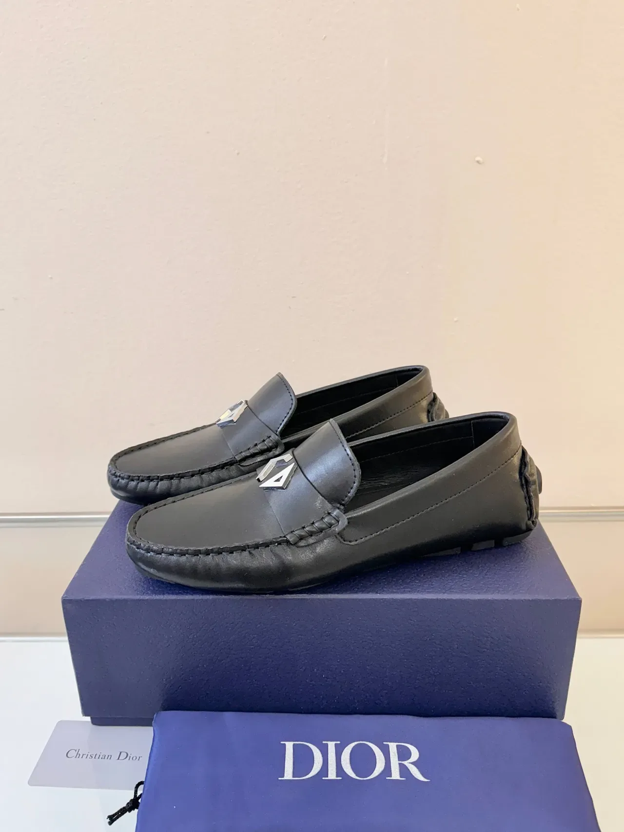 Dior Jardin Oblique Loafer Black Leather Metal Plaque Loafers 2