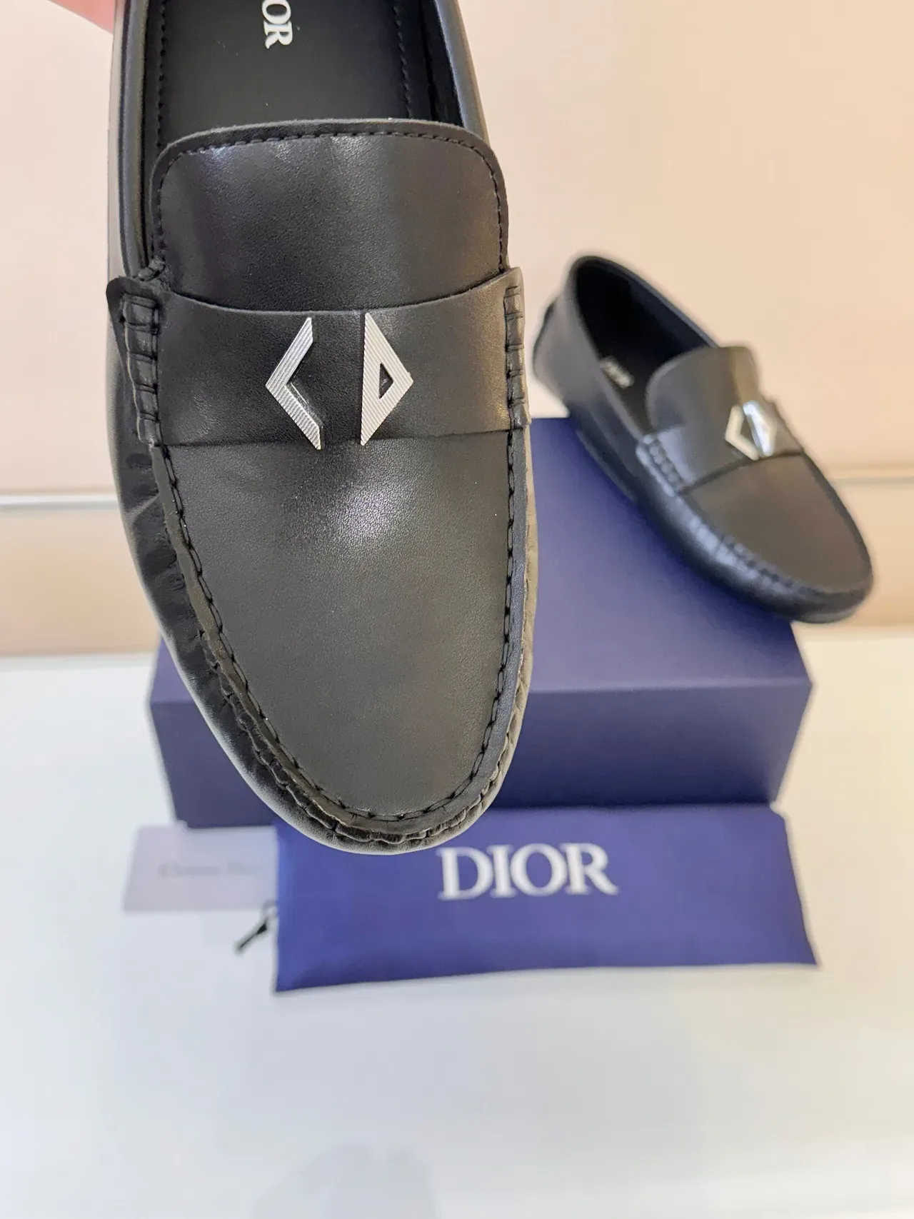 Dior Jardin Oblique Loafer Black Leather Metal Plaque Loafers 3