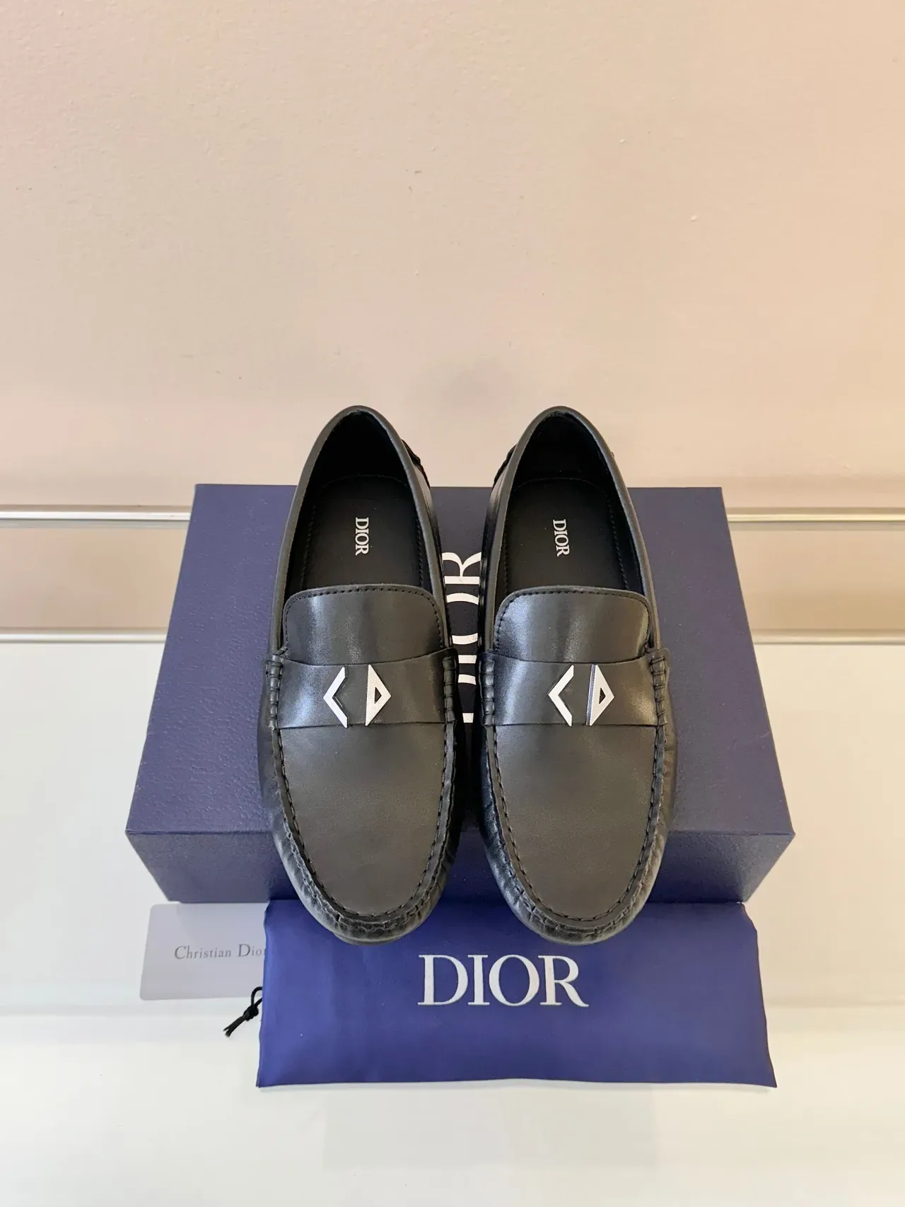 Dior Jardin Oblique Loafer Black Leather Metal Plaque Loafers 6
