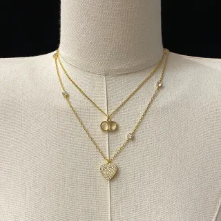 Dior La D de Dior Layered Gold-Tone CD Logo and Pavé Heart Necklaces