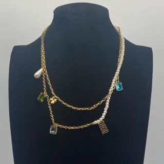 Dior Layered Chain and Pearl Charm Necklace