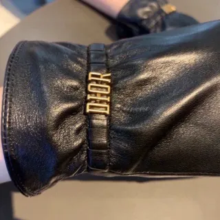 Dior Leather Glove Black Gold Smooth Plaque Leather Gloves