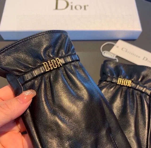 Dior Leather Glove Black Gold Smooth Plaque Leather Gloves 2
