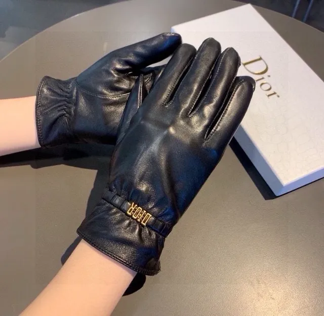 Dior Leather Glove Black Gold Smooth Plaque Leather Gloves 3