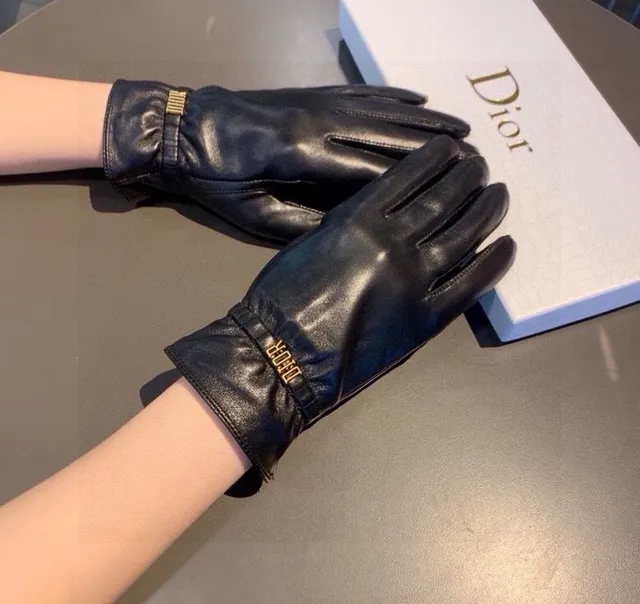Dior Leather Glove Black Gold Smooth Plaque Leather Gloves 4