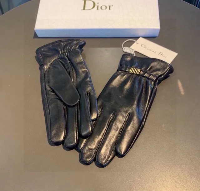 Dior Leather Glove Black Gold Smooth Plaque Leather Gloves 5