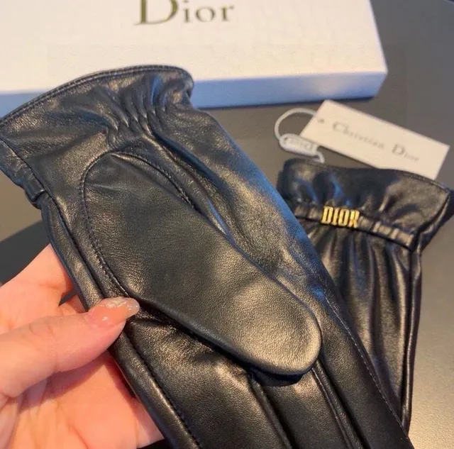 Dior Leather Glove Black Gold Smooth Plaque Leather Gloves 6