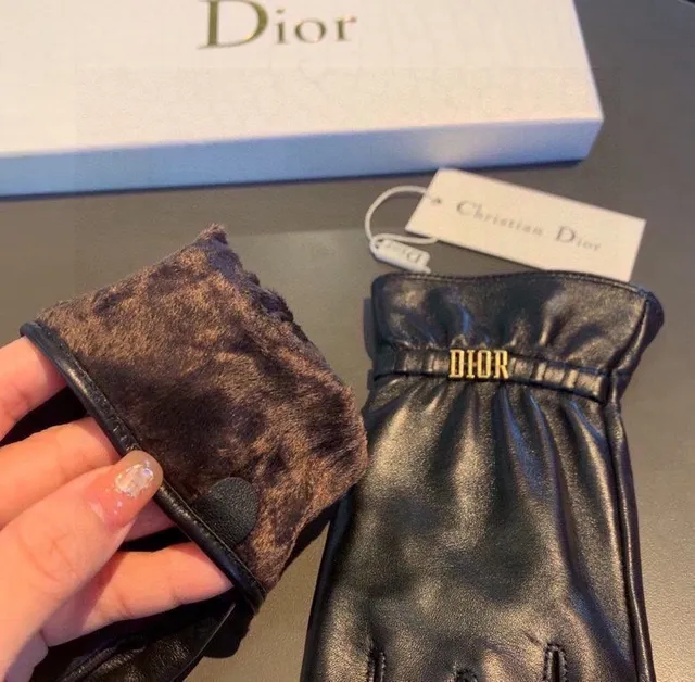 Dior Leather Glove Black Gold Smooth Plaque Leather Gloves 7