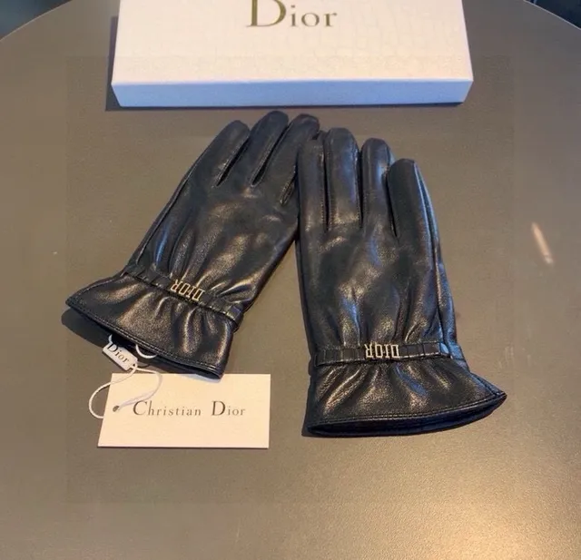 Dior Leather Glove Black Gold Smooth Plaque Leather Gloves 8