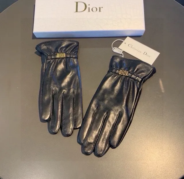 Dior Leather Glove Black Gold Smooth Plaque Leather Gloves 9