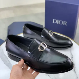 Dior Loafer Black Silver Polished Leather Metal D-Buckle Strap Loafer